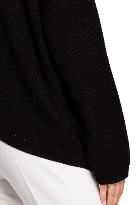Sweter damski asymetryczny z dekoltem w serek czarny BK026 Sweter damski asymetryczny z dekoltem w serek czarny BK026