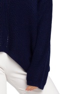 Sweter damski asymetryczny z dekoltem w serek granatowy BK026