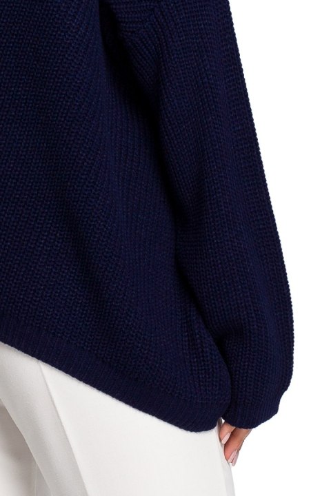 Sweter damski asymetryczny z dekoltem w serek granatowy BK026 Sweter damski asymetryczny z dekoltem w serek granatowy BK026