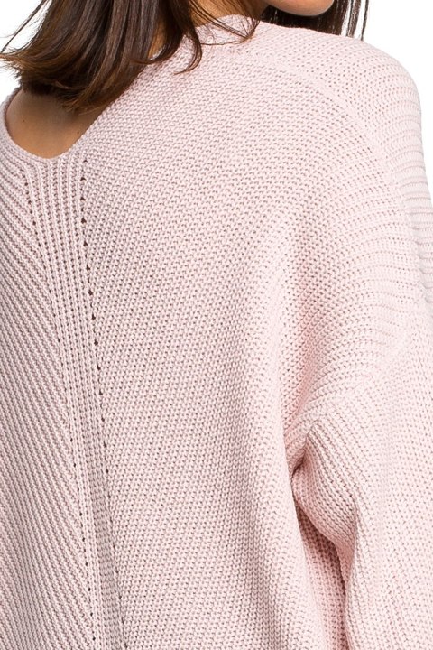 Sweter damski asymetryczny z dekoltem w serek różowy BK026 Sweter damski asymetryczny z dekoltem w serek różowy BK026