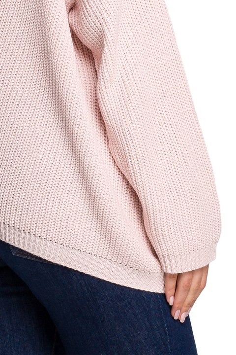 Sweter damski asymetryczny z dekoltem w serek różowy BK026 Sweter damski asymetryczny z dekoltem w serek różowy BK026