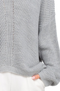 Sweter damski asymetryczny z dekoltem w serek szary BK026