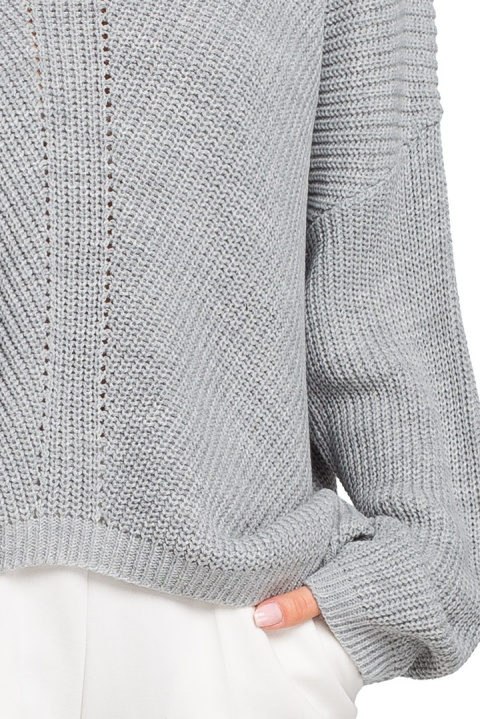 Sweter damski asymetryczny z dekoltem w serek szary BK026 Sweter damski asymetryczny z dekoltem w serek szary BK026