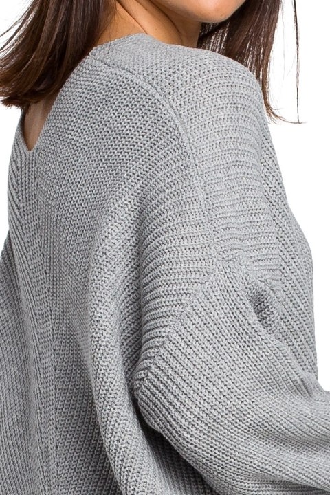 Sweter damski asymetryczny z dekoltem w serek szary BK026 Sweter damski asymetryczny z dekoltem w serek szary BK026
