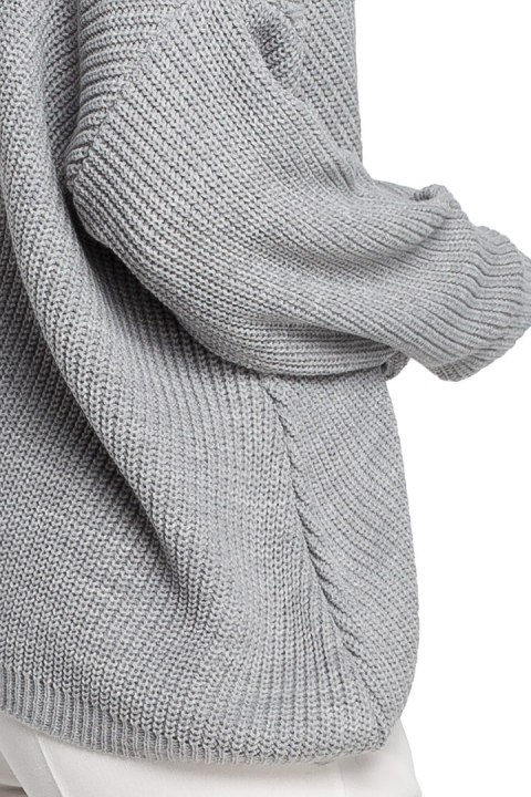 Sweter damski asymetryczny z dekoltem w serek szary BK026 Sweter damski asymetryczny z dekoltem w serek szary BK026