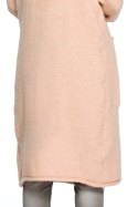 Długi kardigan damski bez zapięcia z kapturem różowy BK016