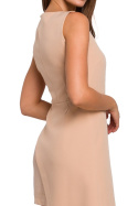 Sukienka asymetryczna mini bez rękawów dwuwarstwowa beżowa K014