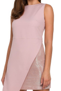 Sukienka asymetryczna mini bez rękawów dwuwarstwowa różowa K014