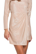 Elegancka sukienka dopasowana mini z długim rękawem beżowa K015
