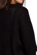 Luźny sweter damski oversize z kieszenią i dekoltem V czarny BK018