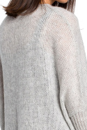 Luźny sweter damski oversize z kieszenią i dekoltem V popielaty BK018