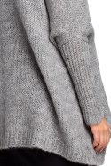 Luźny sweter damski oversize z kieszenią i dekoltem V szary BK018
