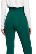 Spodnie damskie dopasowane z wysokim stanem i falbanką zielone k008