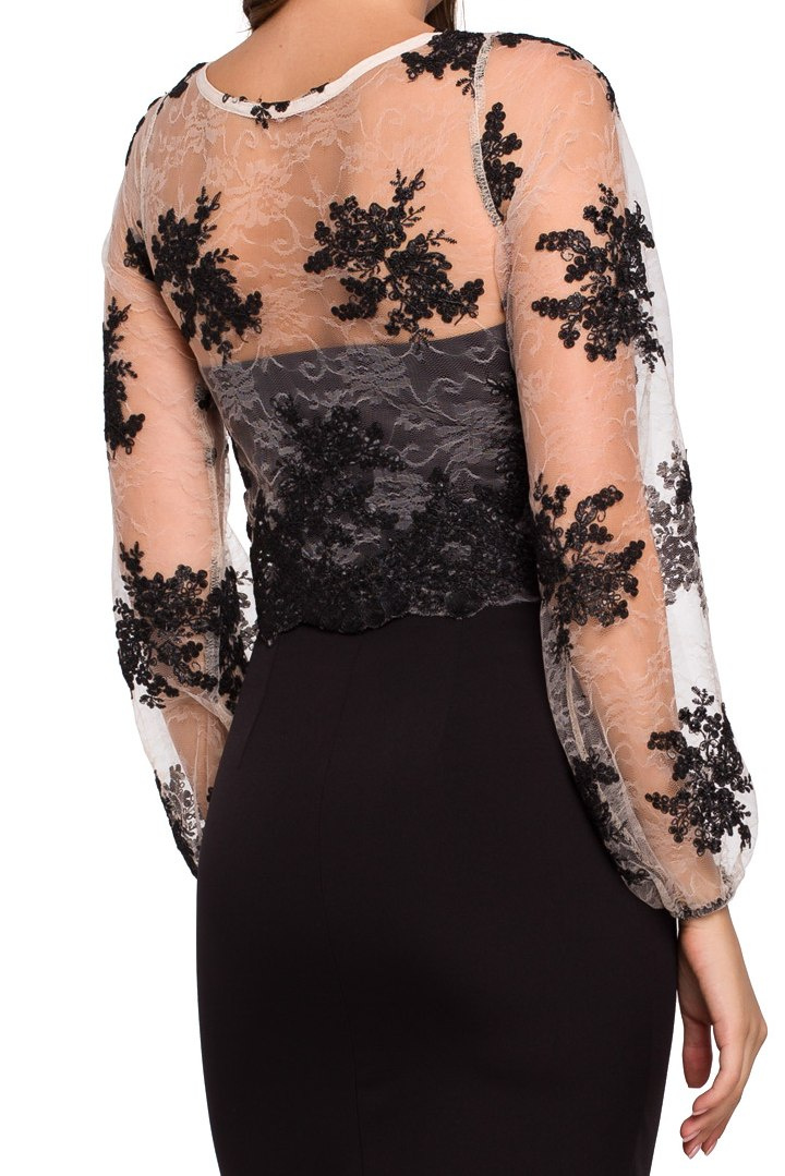 Elegancka sukienka ołówkowa koronkowa góra długi rękaw czarna K013