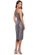 Elegancka sukienka ołówkowa midi z odkrytymi ramionami szara K016