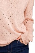 Luźny sweter damski z oczkami przewiewny brzoskwiniowy BK019