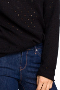 Luźny sweter damski z oczkami przewiewny czarny BK019