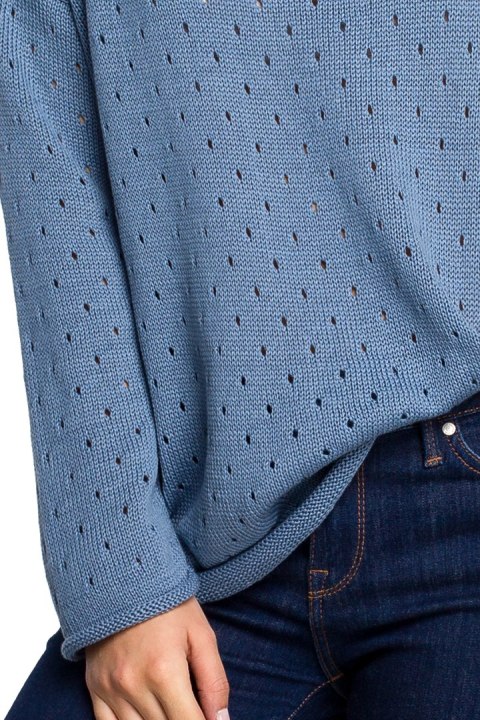 Luźny sweter damski z oczkami przewiewny niebieski BK019 Luźny sweter damski z oczkami przewiewny niebieski BK019