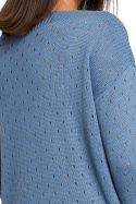 Luźny sweter damski z oczkami przewiewny niebieski BK019