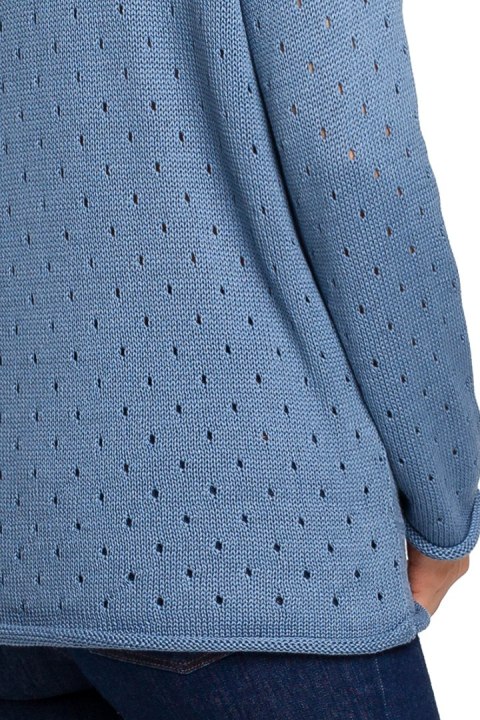 Luźny sweter damski z oczkami przewiewny niebieski BK019 Luźny sweter damski z oczkami przewiewny niebieski BK019