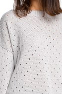 Luźny sweter damski z oczkami przewiewny szary BK019