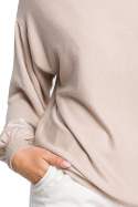 Sweter damski nietoperz z wiskozy z bufiastymi rękawami beżowy BK024