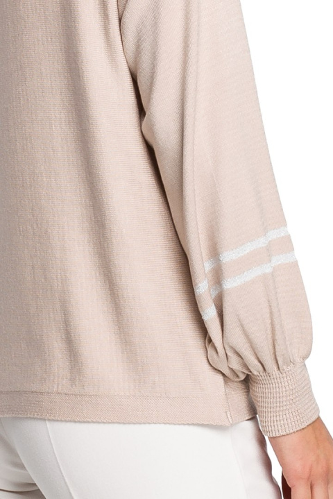 Sweter damski nietoperz z wiskozy z bufiastymi rękawami beżowy BK024 Sweter damski nietoperz z wiskozy z bufiastymi rękawami beżowy BK024