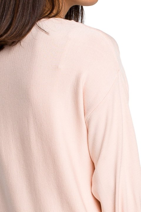 Sweter damski nietoperz z wiskozy z bufiastymi rękawami brzoskwiniowy BK024 Sweter damski nietoperz z wiskozy z bufiastymi rękawami brzoskwiniowy BK024