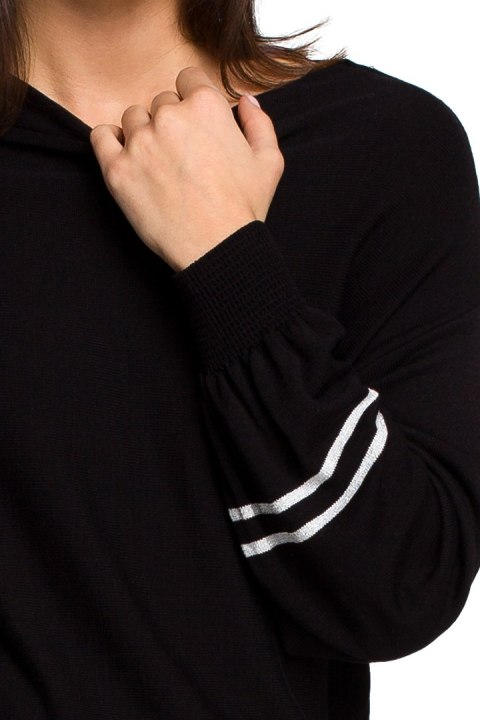 Sweter damski nietoperz z wiskozy z bufiastymi rękawami czarny BK024 Sweter damski nietoperz z wiskozy z bufiastymi rękawami czarny BK024
