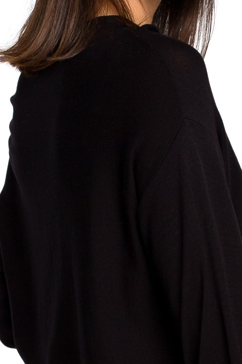 Sweter damski nietoperz z wiskozy z bufiastymi rękawami czarny BK024 Sweter damski nietoperz z wiskozy z bufiastymi rękawami czarny BK024