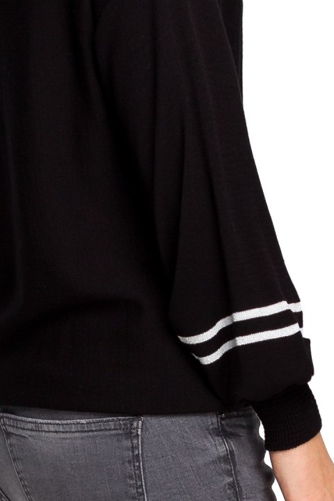 Sweter damski nietoperz z wiskozy z bufiastymi rękawami czarny BK024 Sweter damski nietoperz z wiskozy z bufiastymi rękawami czarny BK024
