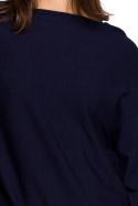 Sweter damski nietoperz z wiskozy z bufiastymi rękawami granatowy BK024