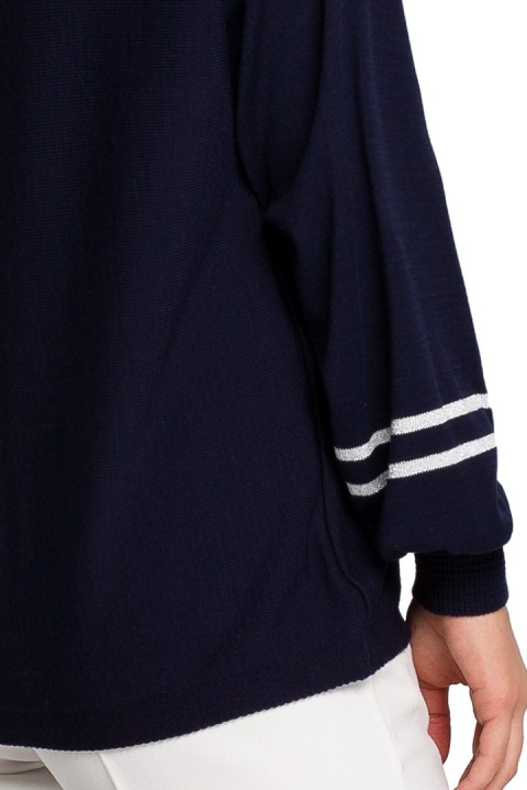 Sweter damski nietoperz z wiskozy z bufiastymi rękawami granatowy BK024 Sweter damski nietoperz z wiskozy z bufiastymi rękawami granatowy BK024