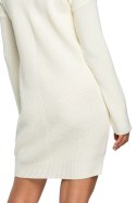 Swetrowa sukienka mini z golfem waflowy splot długi rękaw ecru BK010