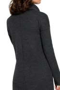 Swetrowa sukienka mini z golfem waflowy splot długi rękaw grafitowa BK010