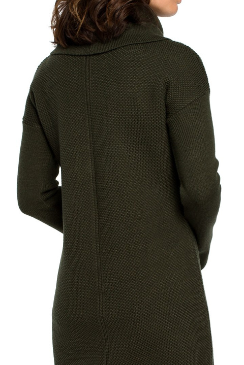 Swetrowa sukienka mini z golfem waflowy splot długi rękaw khaki BK010 Swetrowa sukienka mini z golfem waflowy splot długi rękaw khaki BK010