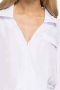 Bluzka damska koszulowa z kołnierzykiem i dekoltem V biała S052
