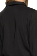 Bluzka damska koszulowa z kołnierzykiem i dekoltem V czarna S052