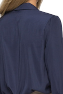 Bluzka damska koszulowa z kołnierzykiem i dekoltem V granatowa S052