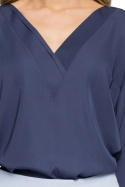 Zwiewna bluzka damska z dekoltem w serek granatowa S035