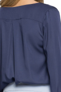 Zwiewna bluzka damska z dekoltem w serek granatowa S035
