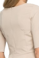 Bluzka damska dopasowana z krótkim rękawem i falbanką beżowa S002