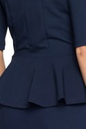 Bluzka damska dopasowana z krótkim rękawem i falbanką granatowa S002
