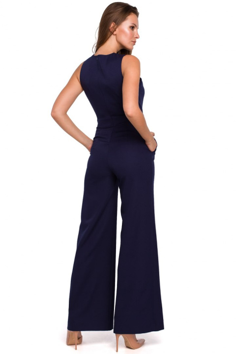 Elegancki kombinezon bez rękawów z szerokimi nogawkami atramentowy K029 Elegancki kombinezon bez rękawów z szerokimi nogawkami atramentowy K029