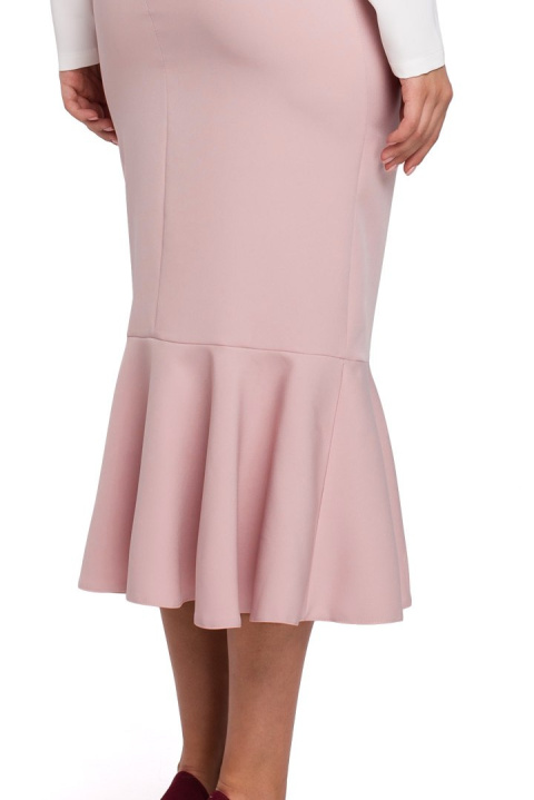 Elegancka spódnica ołówkowa midi z falbaną dopasowana różowa K025 Elegancka spódnica ołówkowa midi z falbaną dopasowana różowa K025