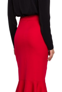 Elegancka spódnica ołówkowa midi z falbaną dopasowana czerwona K025
