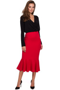 Elegancka spódnica ołówkowa midi z falbaną dopasowana czerwona K025