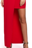 Sukienka dopasowana maxi bez rękawów asymetryczna dekolt V czerwona K026