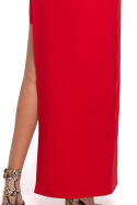 Sukienka dopasowana maxi bez rękawów asymetryczna dekolt V czerwona K026