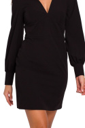 Zmysłowa sukienka mini dekolt V długi bufiasty rękaw czarna K027